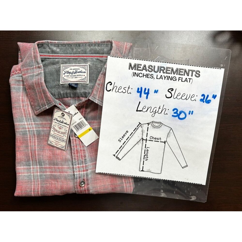 Flag & Anthem Men's Modern Flannel Plaid Shirt Red/Gray Coastal Casual Sz MED - Picture 6 of 6